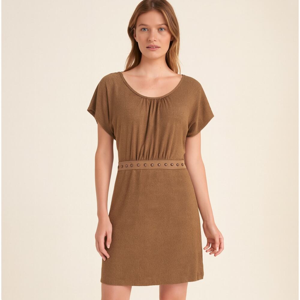 Brown Beaded Babydoll Mini Dress Y2K 2000s‎ Boho Bohemian 2000s Western Sz XS